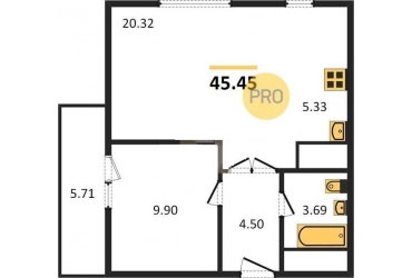 Продажа 1-комн. квартиры в новостройке, 45.45 м², этаж 7 из 19