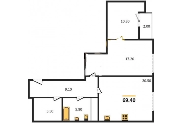 2 ккв.,  69,40 м2 в жилом комплексе Романтика, 4 040 000 рублей