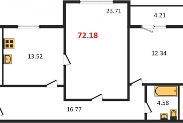 Продажа 2-комн. квартиры, 72.18 м², этаж 6/9, 5 413 500 рублей