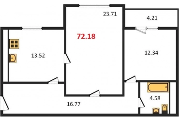 Продажа 2-комн. квартиры, 72.18 м², этаж 6/9, 5 413 500 рублей